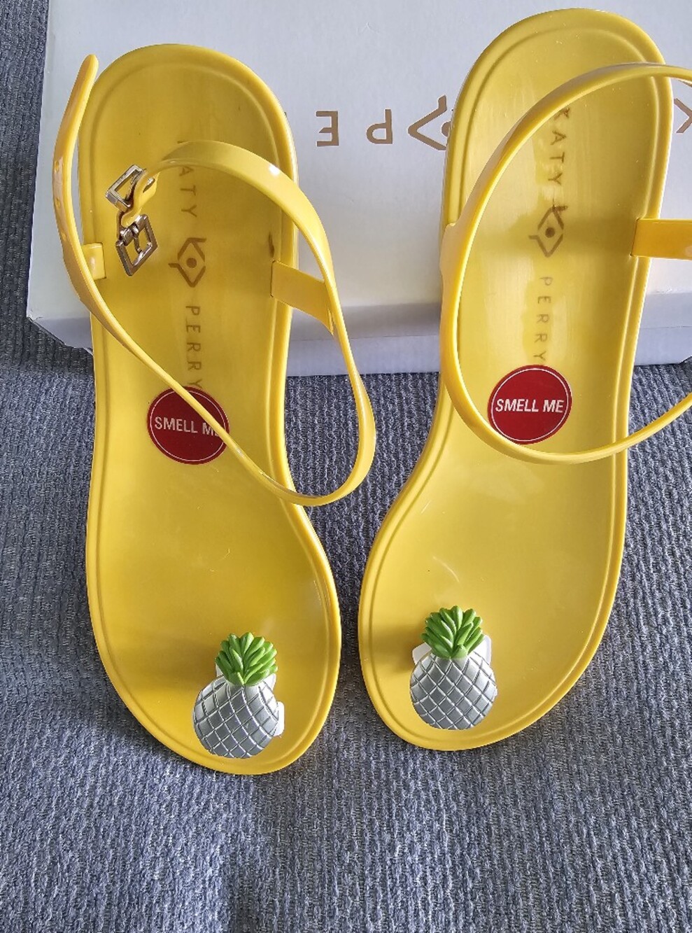 Katy Perry Collections Yellow Pineapple Jelly Sandals with Green Accent